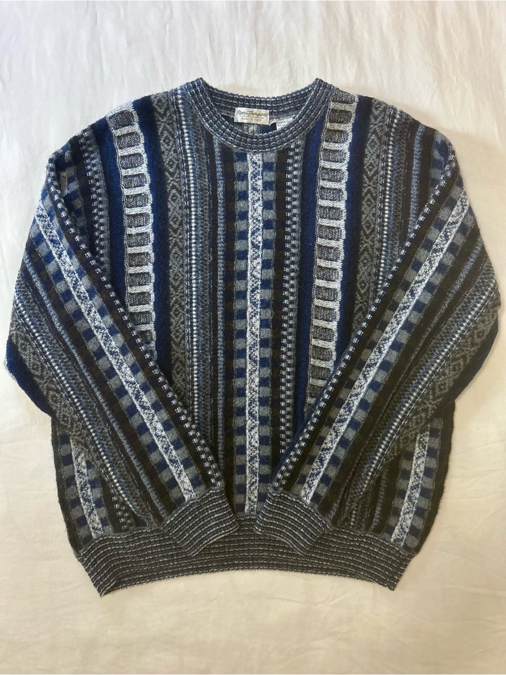 Vintage 90s Norm Thompson Italy 3D Textured Wool Coogi Syle Sweater XL